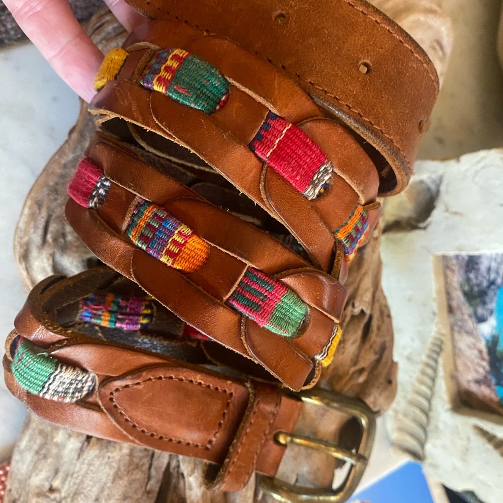 Vintage Brown and Red Leather Belt with Rustic Charm